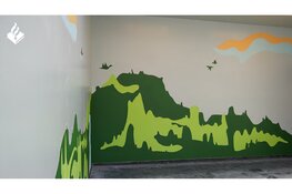 Landschapsschilderingen op muren luchtplaatsen van cellencomplexen Groningen en Leeuwarden