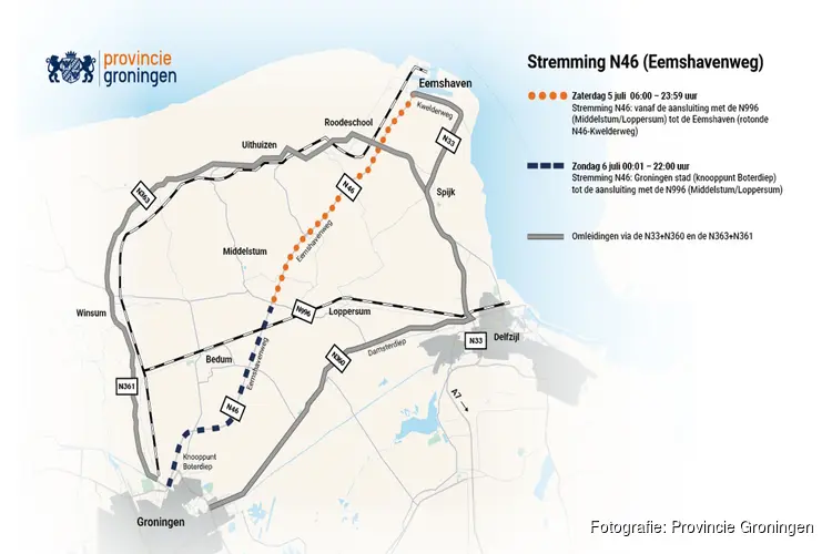 Onderhoud Eemshavenweg: weekendafsluiting op 5 en 6 juli